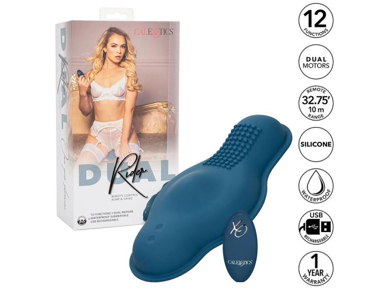 CALEXOTICS - RIDER MASSAGER DOUBLE MOTOR REMOTE CONTROL BLUE