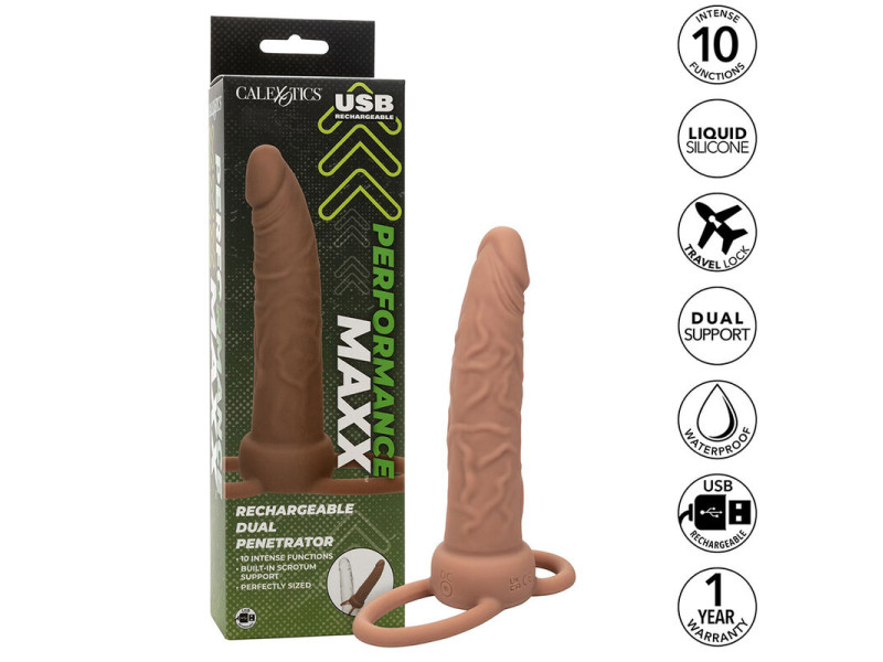 CALEXOTICS - PERFORMANCE MAXX RECHARGABLE DUAL PENETRATOR BROWN SKIN