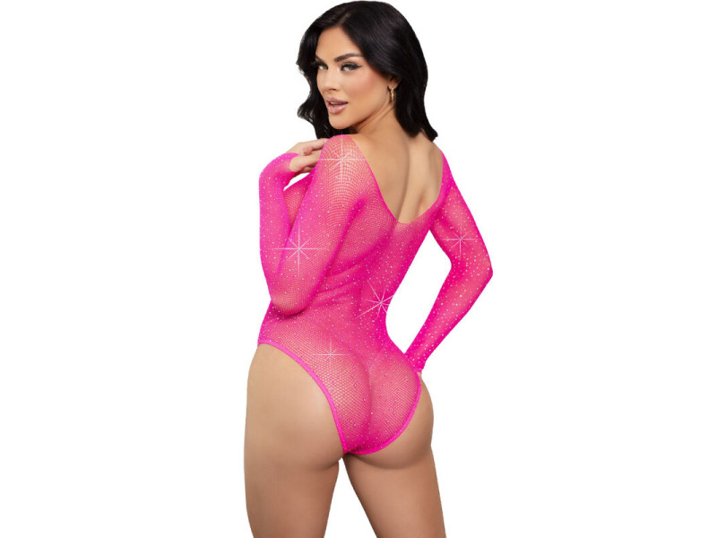LEG AVENUE - CRYSTALIZED LONG SLEEVE BODYSUIT FUCHSIA