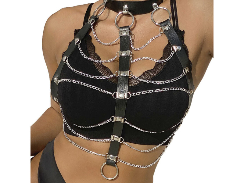 SUBBLIME - CHEST HARNESS LEATHER CHAINS BLACK ONE SIZE