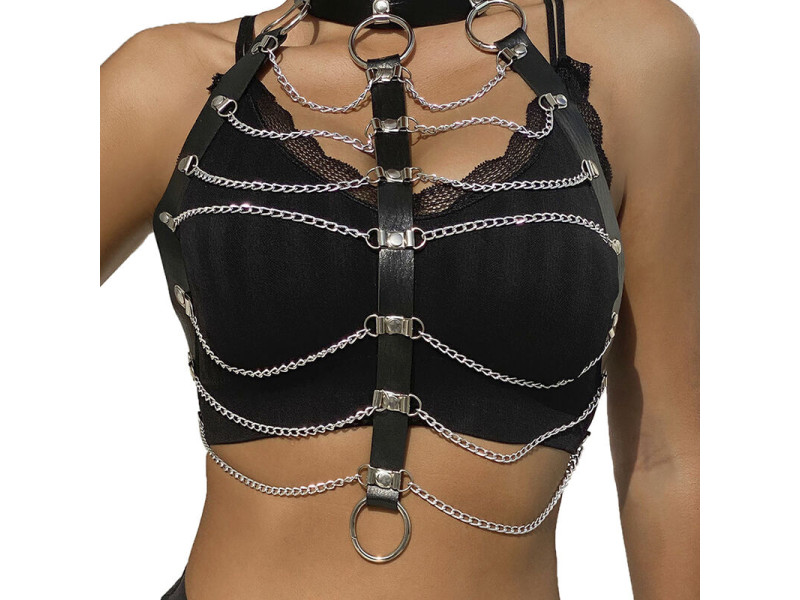 SUBBLIME - CHEST HARNESS LEATHER CHAINS BLACK ONE SIZE