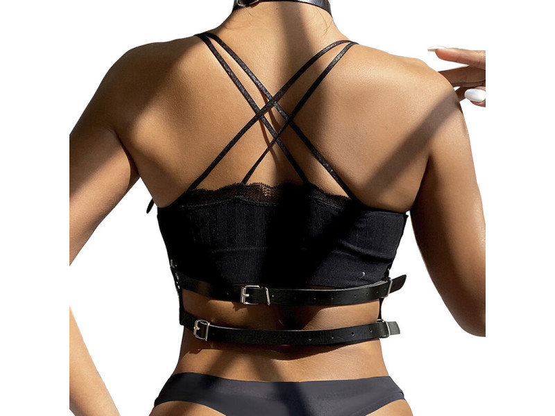 SUBBLIME - LEATHER RING CHEST HARNESS BLACK ONE SIZE