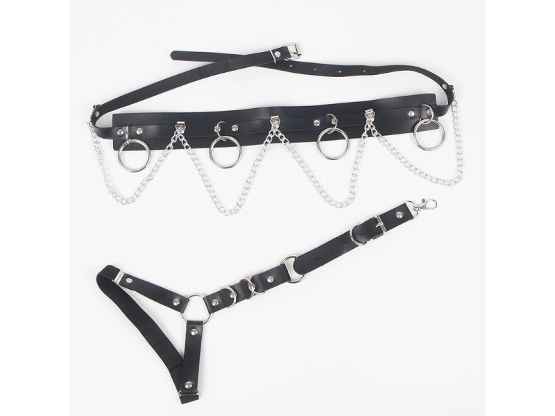 SUBBLIME - BELT AND GARTER HARNESS WITH RINGS AND CHAINDETAIL ONE SIZE