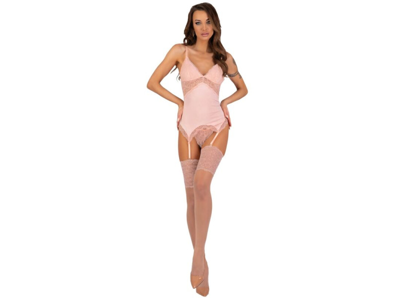 LIVCO CORSETTI FASHION - PERSINNE PEACH SET CORSET + PANTY + STOCKINGS