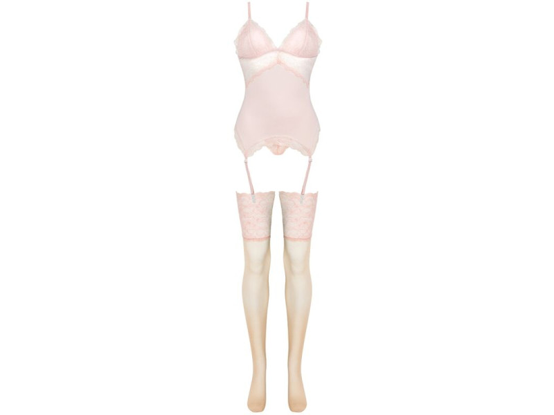 LIVCO CORSETTI FASHION - PERSINNE PEACH SET CORSET + PANTY + STOCKINGS