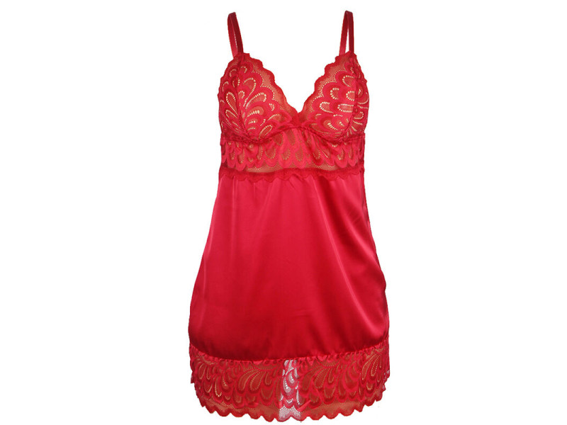 SUBBLIME - SATIN BABYDOLL WITH LACE RED S/M