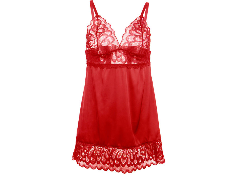 SUBBLIME - SATIN BABYDOLL WITH LACE RED L/XL