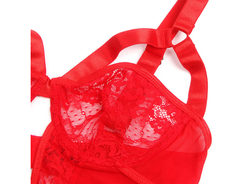 SUBBLIME - TEDDY WITH GARTER WITH LACE DETAIL AND STRIPS RED S/M