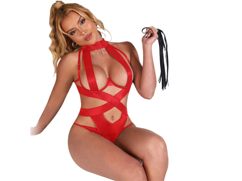 SUBBLIME - SEXY HALTER BODY WITH HARNESS RED S/M