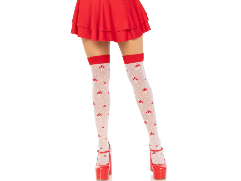 LEG AVENUE - MUSHROOM HIGH SOCKS RED/WHITE