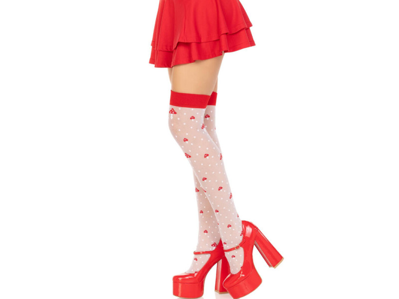 LEG AVENUE - MUSHROOM HIGH SOCKS RED/WHITE