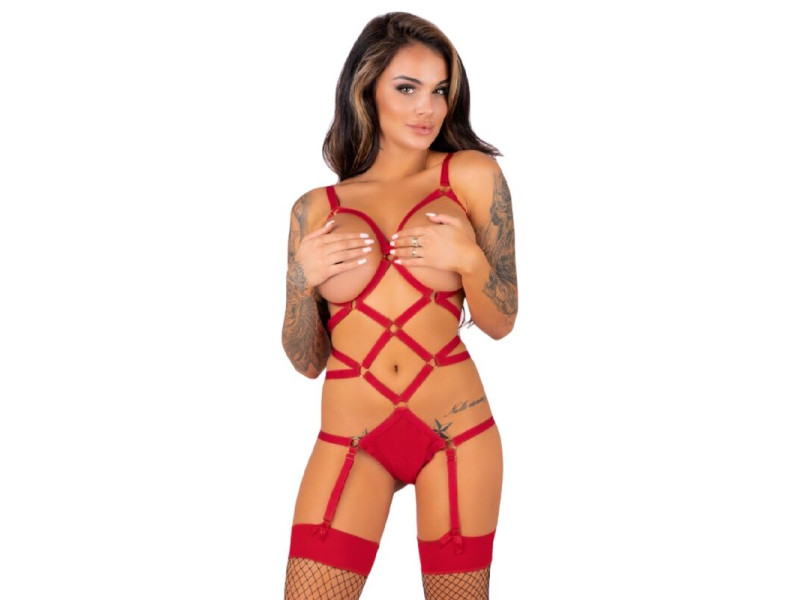 LIVCO CORSETTI FASHION - THIARA LC 20213 SET BODY + STOCKINGS RED S/M