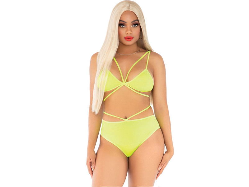 LEG AVENUE - TOP & PANTIES YELLOW WITH STRAPS