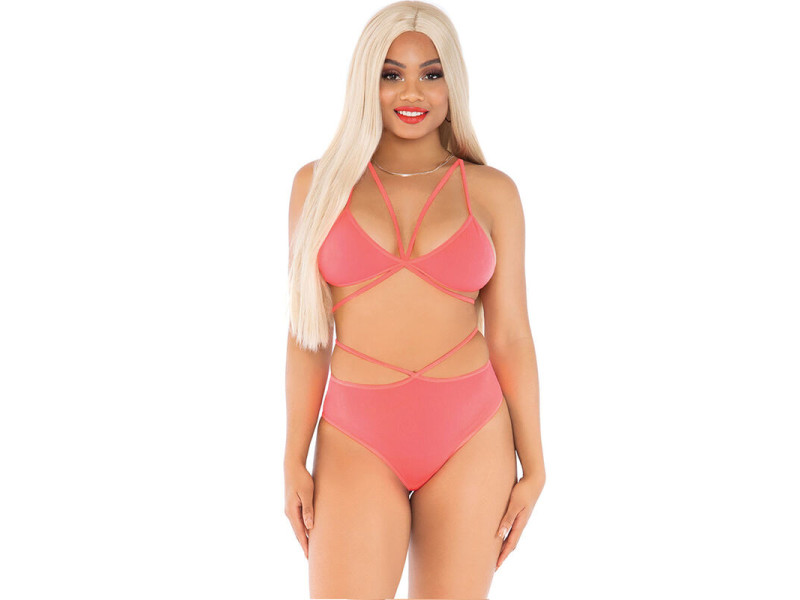 LEG AVENUE - TOP & PANTIES CORAL WITH STRAPS