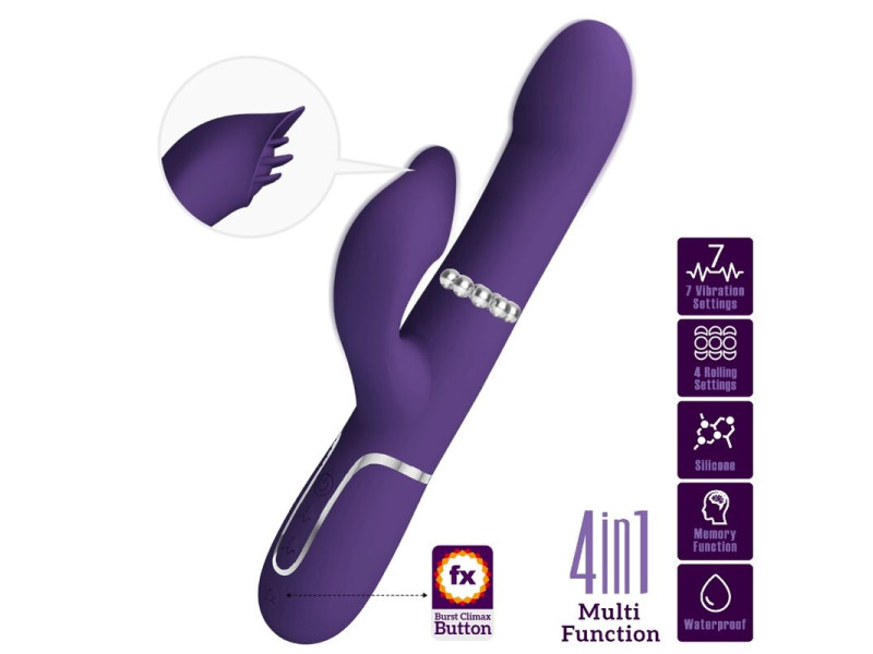 PRETTY LOVE - ZALIN RABBIT VIBRATOR PEARLS 4 IN 1 PURPLE