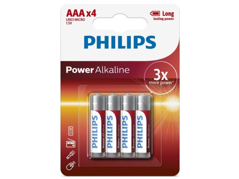 PHILIPS - POWER ALKALINE BATTERY AAA LR03 4 PACK