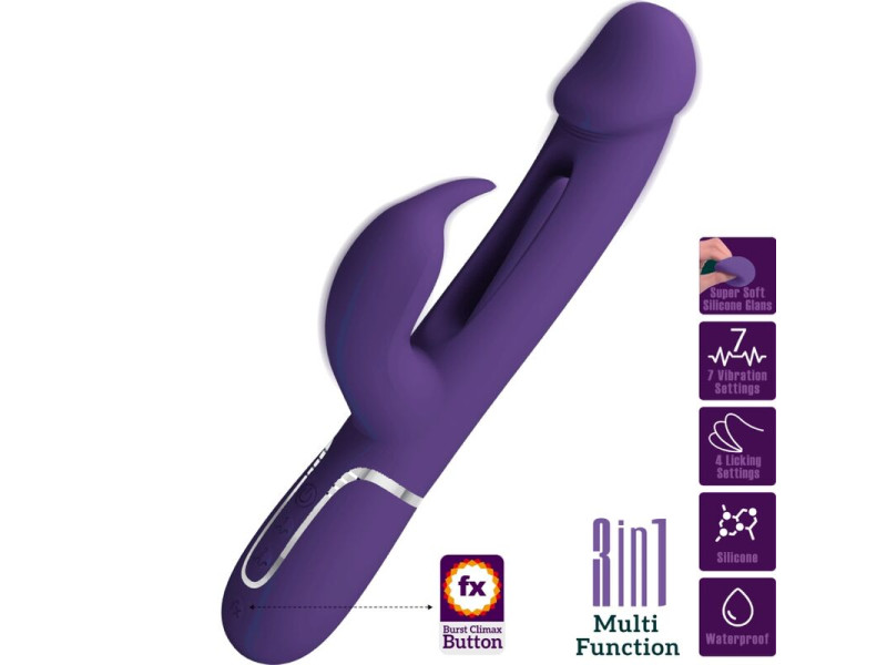 PRETTY LOVE - KAMPAS RABBIT 3 IN 1 MULTIFUNCTION VIBRATOR WITH TONGUE VIOLET