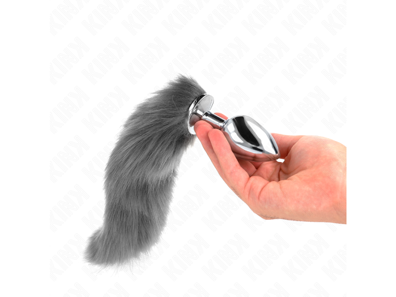 KINK - ANAL PLUG SIZE L 10 X 4 CM WITH SYNTHETIC TAIL 40 CM GREY AND WHITE