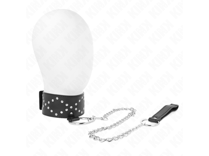 KINK - NECKLACE 65 CM WITH LEASH WITH SILVER STUDS MODEL 3 ADJUSTABLE 36-43 CM X 5 CM