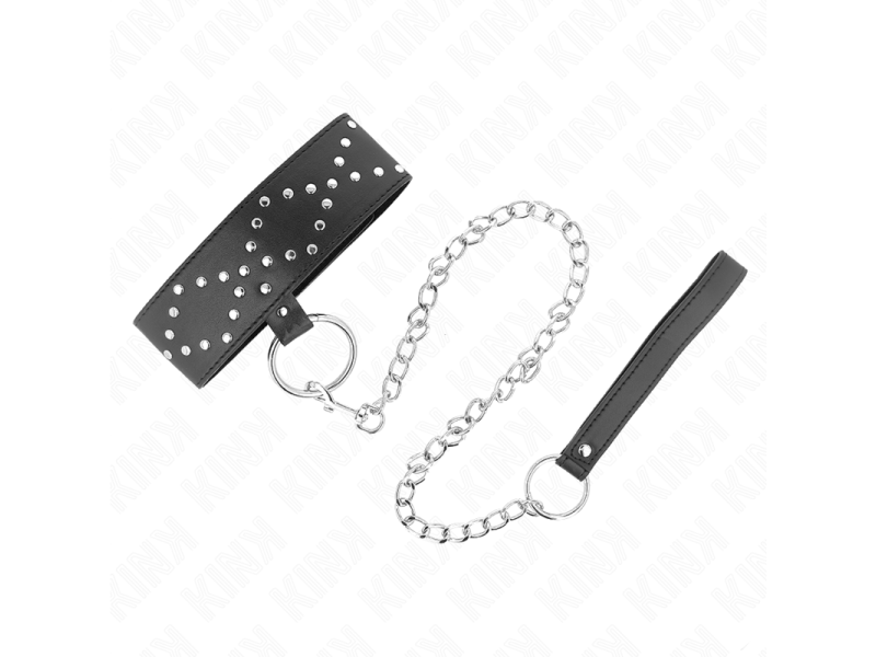 KINK - NECKLACE 65 CM WITH LEASH WITH SILVER STUDS MODEL 3 ADJUSTABLE 36-43 CM X 5 CM