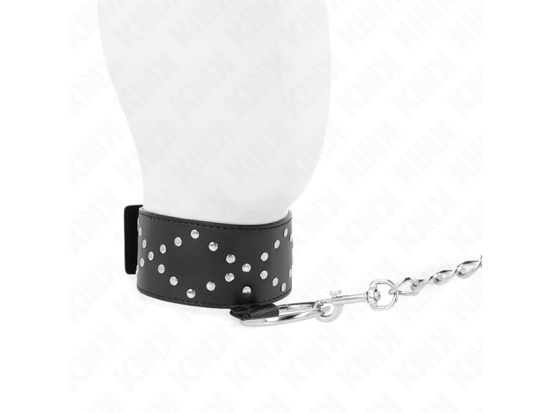 KINK - NECKLACE 65 CM WITH LEASH WITH SILVER STUDS MODEL 3 ADJUSTABLE 36-43 CM X 5 CM