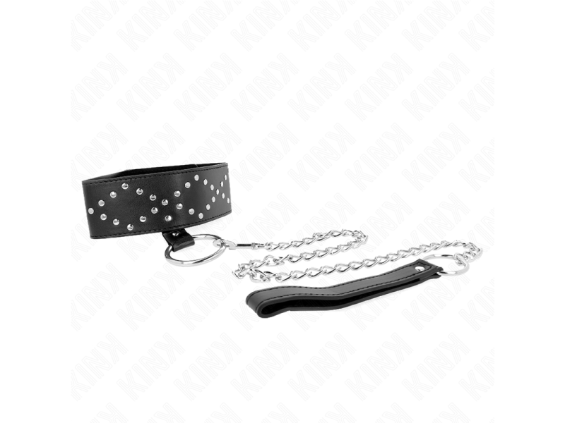 KINK - NECKLACE 65 CM WITH LEASH WITH SILVER STUDS MODEL 3 ADJUSTABLE 36-43 CM X 5 CM