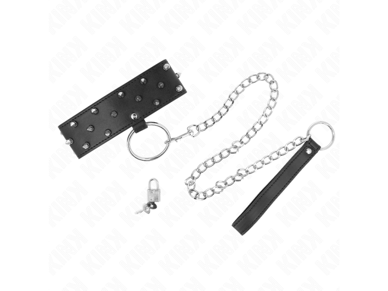 KINK - NECKLACE WITH LEASH 65 CM WITH SILVER STUDS MODEL 5 ADJUSTABLE 36-43 CM X 5 CM