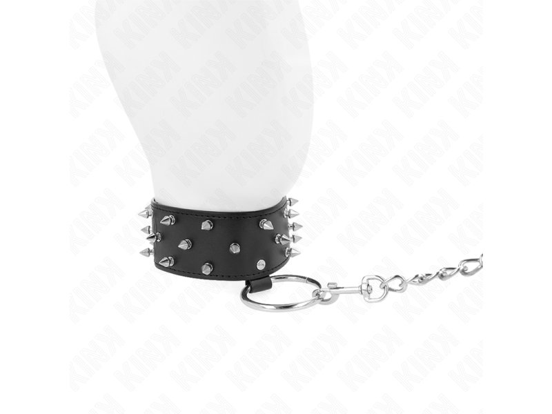 KINK - NECKLACE WITH LEASH 65 CM WITH SILVER STUDS MODEL 5 ADJUSTABLE 36-43 CM X 5 CM