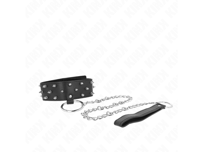 KINK - NECKLACE WITH LEASH 65 CM WITH SILVER STUDS MODEL 5 ADJUSTABLE 36-43 CM X 5 CM