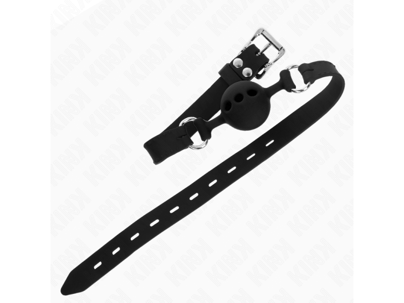 KINK - FULL SILICONE GAG 55 x 2 CM WITH 4 CM BALL SIZE S BLACK ADJUSTABLE 35-51 CM