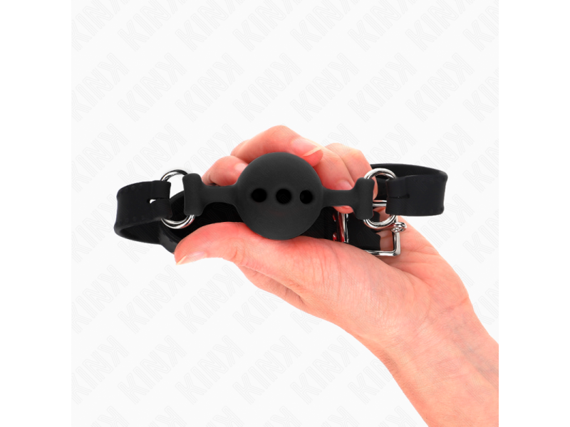 KINK - FULL SILICONE GAG 55 x 2 CM WITH 4 CM BALL SIZE S BLACK ADJUSTABLE 35-51 CM