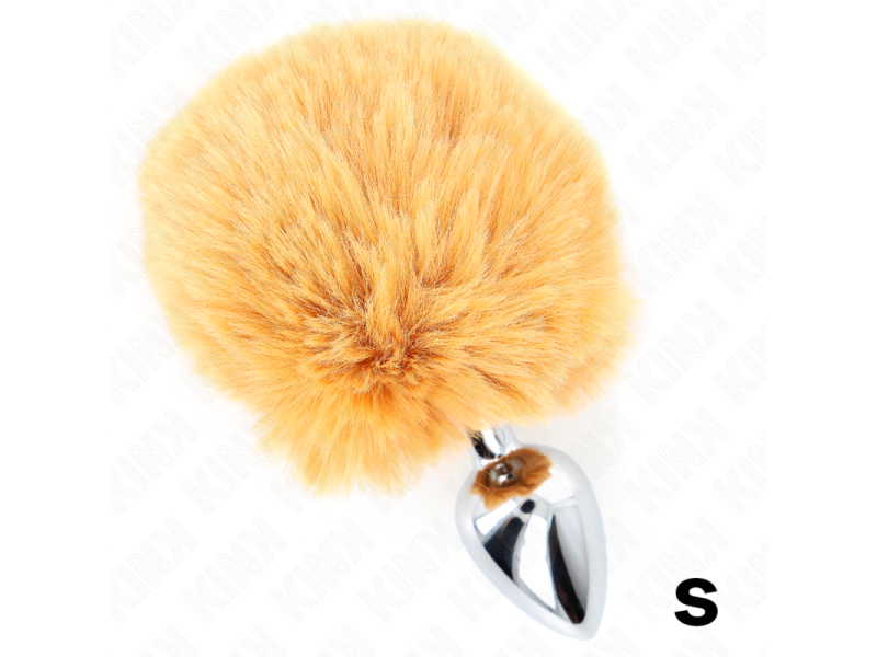 KINK - STAINLESS STEEL PLUG 7 x 3 CM WITH BEIGE FAUX FUR RABBIT TAIL 8 CM