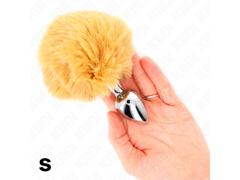 KINK - STAINLESS STEEL PLUG 7 x 3 CM WITH BEIGE FAUX FUR RABBIT TAIL 8 CM