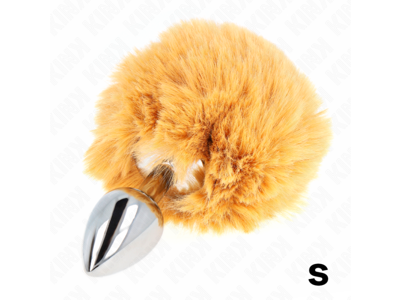 KINK - STAINLESS STEEL PLUG 7 x 3 CM WITH BEIGE FAUX FUR RABBIT TAIL 8 CM