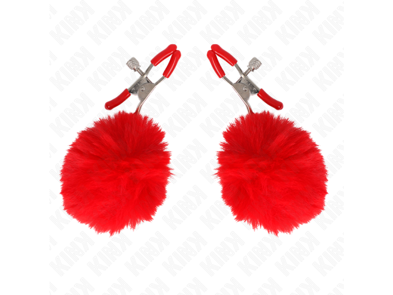 KINK - FAUX FUR BALL NIPPLE CLAMP RED 6 CM