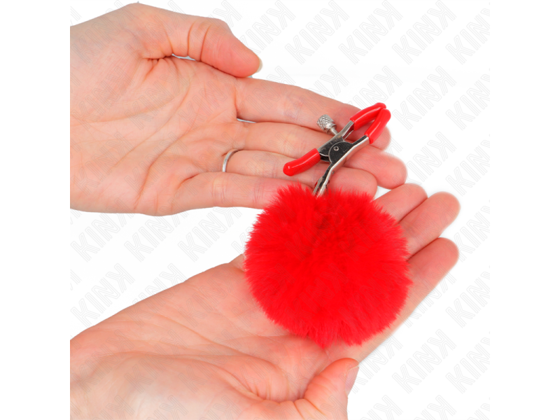 KINK - FAUX FUR BALL NIPPLE CLAMP RED 6 CM