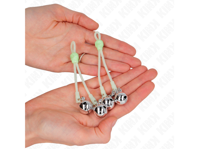 KINK - LUMINOUS SKULL NIPPLE CLAMPS WITH RING BELLS ADJUSTABLE GREEN / SILVER