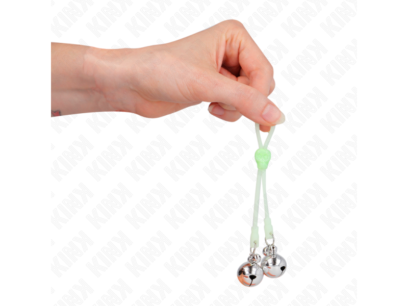 KINK - LUMINOUS SKULL NIPPLE CLAMPS WITH RING BELLS ADJUSTABLE GREEN / SILVER