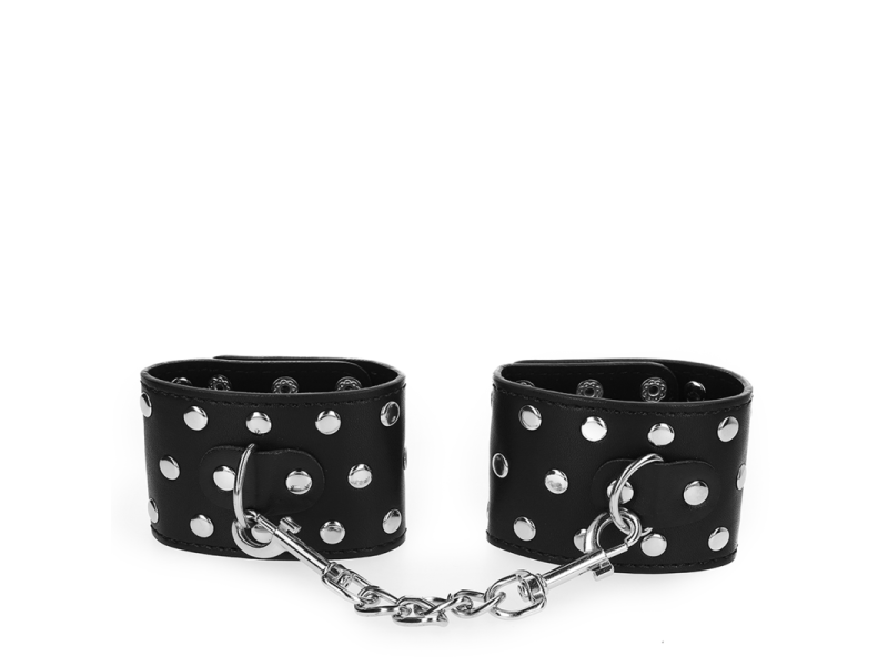 KINK - WRIST RESTRAINTS WITH SNAP FASTEN FULL OF RIVETS BLACK ADJUSTABLE 19-24 CM X 5.5 CM