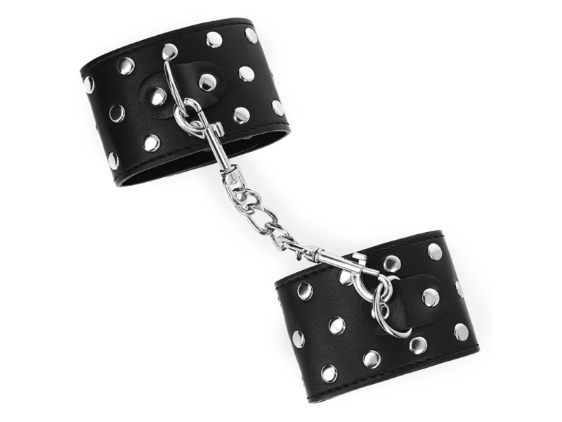 KINK - WRIST RESTRAINTS WITH SNAP FASTEN FULL OF RIVETS BLACK ADJUSTABLE 19-24 CM X 5.5 CM