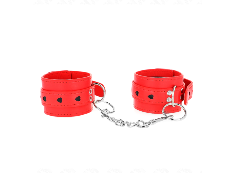 KINK - RED WRIST RESTRAINTS WITH BLACK HEART INLAY ADJUSTABLE 21-28 CM X 5.5 CM