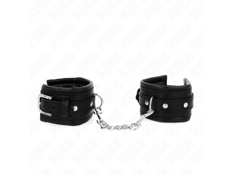 KINK - RHINESTONE BUCKLE WRIST RESTRAINTS BLACK ADJUSTABLE 25-32 CM X 5.5 CM