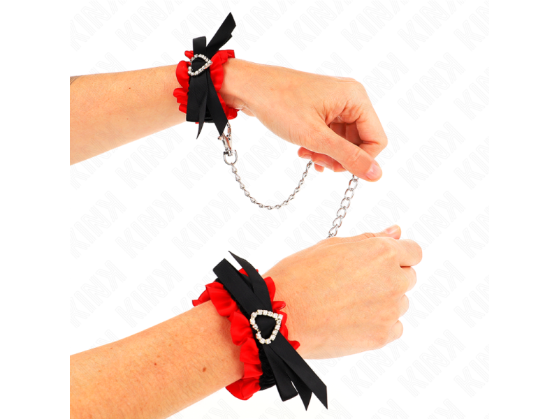 KINK - LACE ELASTIC WRIST RESTRAINTS RED HEART DETAILS ADJUSTABLE 22-35 CM