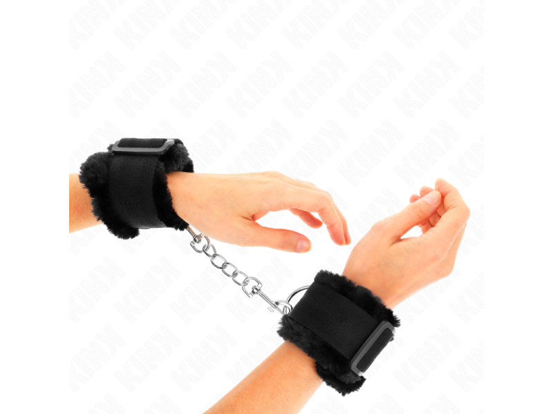 KINK - FURRY LINED WRIST RESTRAINTS BLACK ADJUSTABLE 17-31 CM X 7 CM