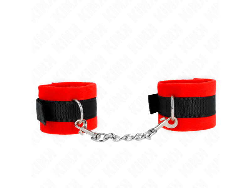 KINK - BEGINNER FUR HAND CUFFS BLACK-RED 30 X 7 CM