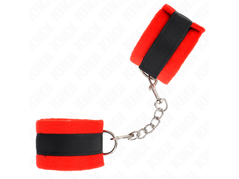 KINK - BEGINNER FUR HAND CUFFS BLACK-RED 30 X 7 CM