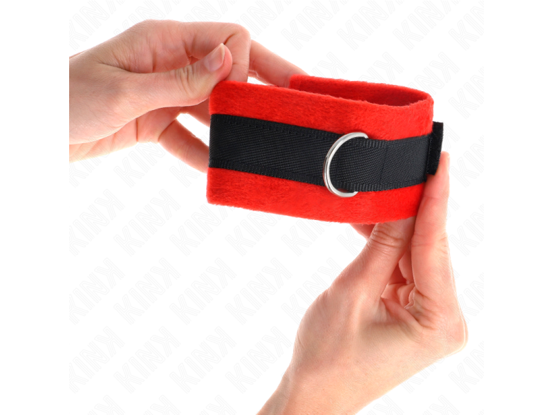 KINK - BEGINNER FUR HAND CUFFS BLACK-RED 30 X 7 CM