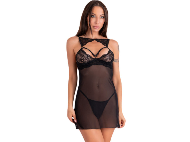 LIVCO CORSETTI FASHION - KROLINA LC 90734 CHEMISE + THONG BLACK S/M