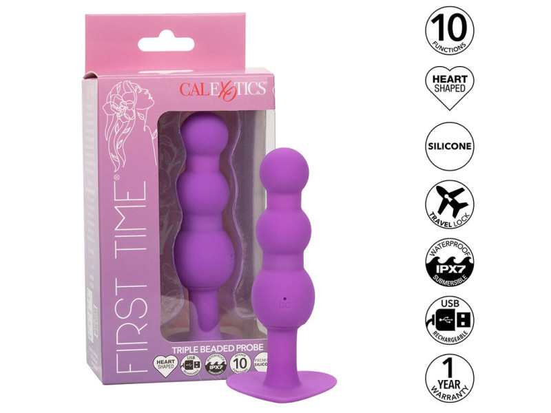 CALEXOTICS - FIRST TIME ANAL PLUG TRIPLE BEADED PROBE 10 VIBRATIONS PURPLE