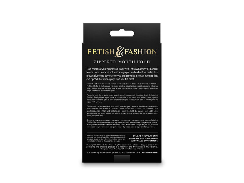 NS NOVELTIES - FETISH & FASHION CLOSED ZIPPERED MOUTH HOOD NYLON BLACK